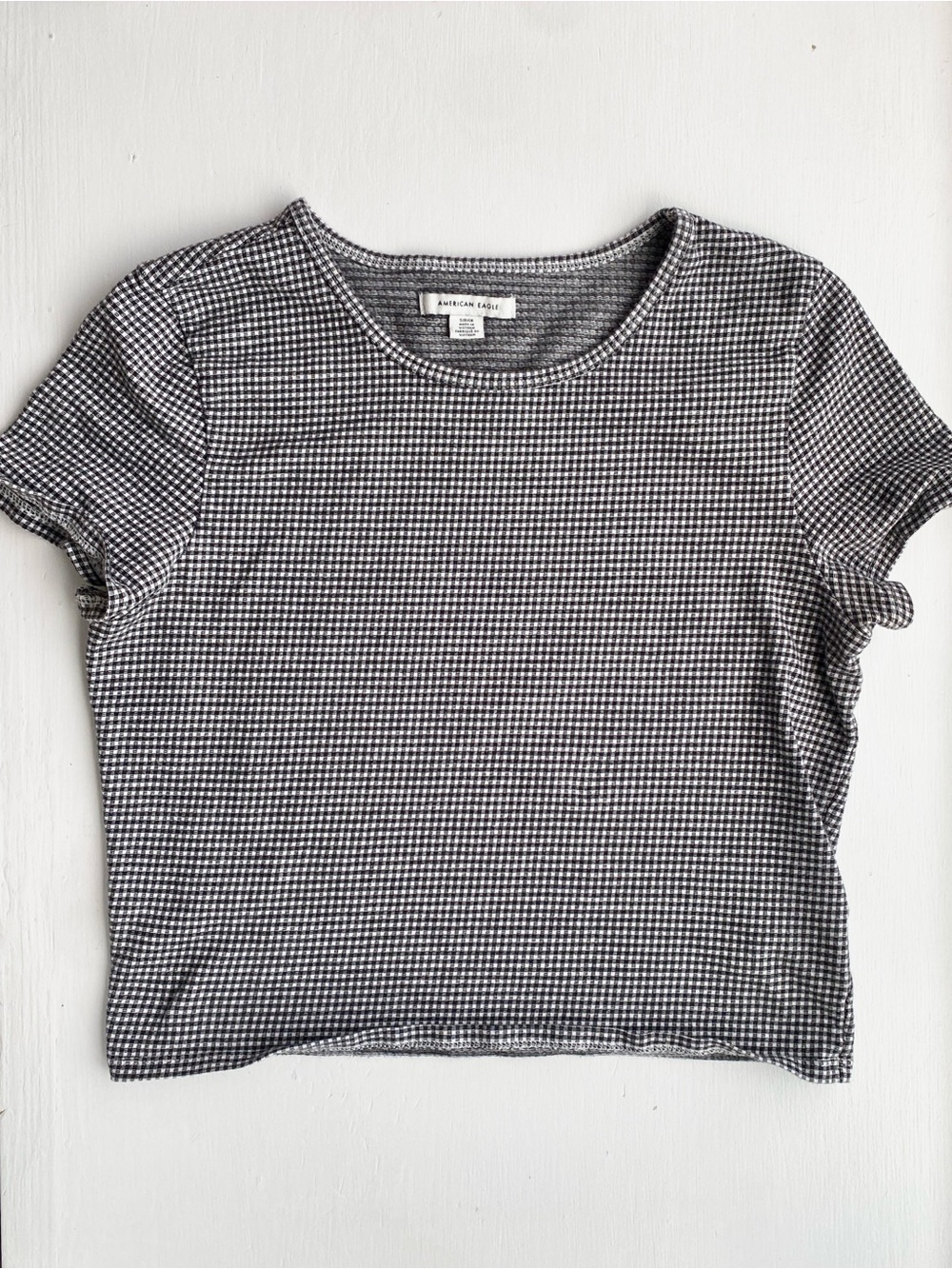 American Eagle Outfitters Cotton Black & White Gingham Short Sleeve Crop Tee